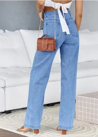 Bleached Washed Straight Pants Women Denim Ankle Length Jeans Zipper Fly High Waist Jean Pocket Loose 2025 Summer Basics