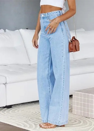 Bleached Washed Straight Pants Women Denim Ankle Length Jeans Zipper Fly High Waist Jean Pocket Loose 2025 Summer Basics