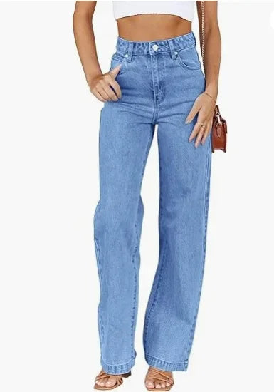 Bleached Washed Straight Pants Women Denim Ankle Length Jeans Zipper Fly High Waist Jean Pocket Loose 2025 Summer Basics