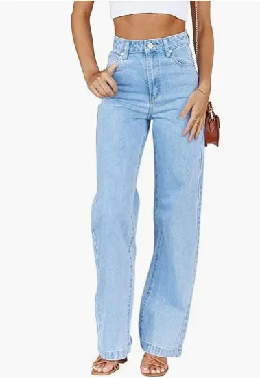 Bleached Washed Straight Pants Women Denim Ankle Length Jeans Zipper Fly High Waist Jean Pocket Loose 2025 Summer Basics