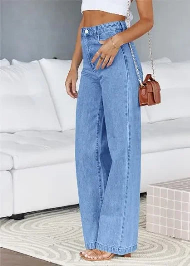 Bleached Washed Straight Pants Women Denim Ankle Length Jeans Zipper Fly High Waist Jean Pocket Loose 2025 Summer Basics