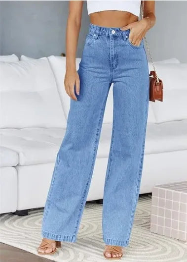Bleached Washed Straight Pants Women Denim Ankle Length Jeans Zipper Fly High Waist Jean Pocket Loose 2025 Summer Basics