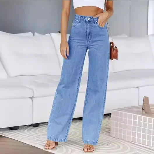 Bleached Washed Straight Pants Women Denim Ankle Length Jeans Zipper Fly High Waist Jean Pocket Loose 2025 Summer Basics